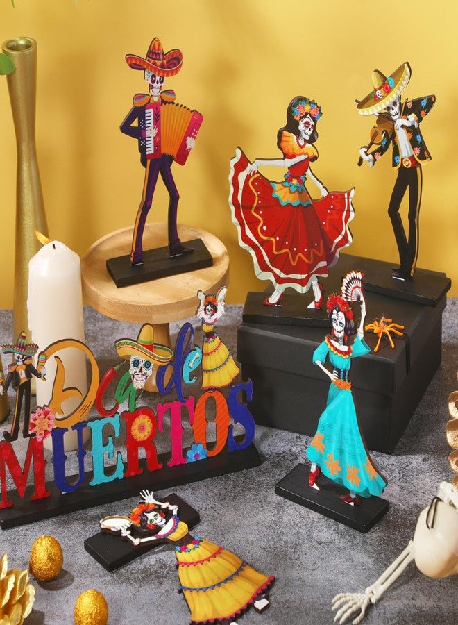 Barydat 6 Pieces Day of The Dead Table Decorations Dia De Los Muertos Decor Wooden Sugar Skull Couple Desk Centerpieces for Halloween Mexican Fiesta Carnival Party Decoration Supplies - Image 4