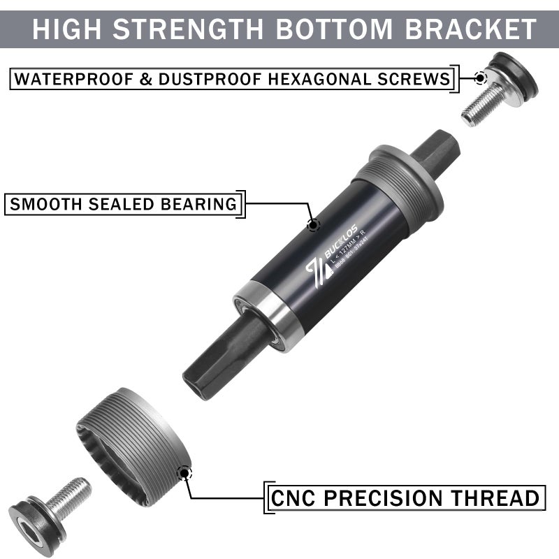 BUCKLOS Bike Square Taper Bottom Bracket - 68/80/90/100/110/120x110.5 113 116 118 122.5 127 140 152 156 166 174mm Bicycle BSA Brackets for Mountain/MTB/Road/Fat Bike/Ebike - Image 2