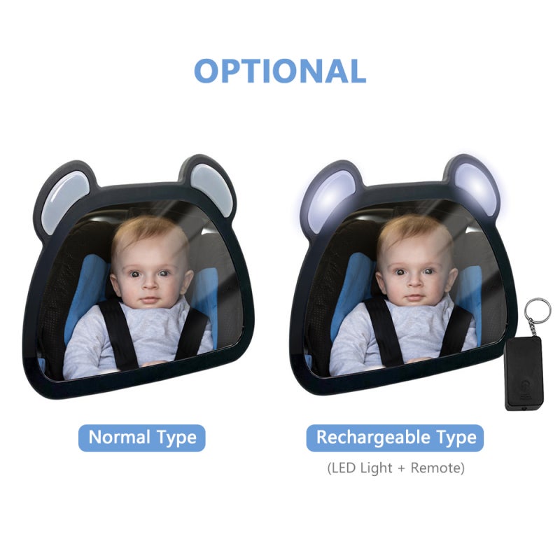 Baby Car Mirror: Rechargeable, 360° Adjustable Angle, Shatterproof ABS Frame - LED Light With Remote Control, Baby View Mirror for Rear Facing Car Seats - Image 3