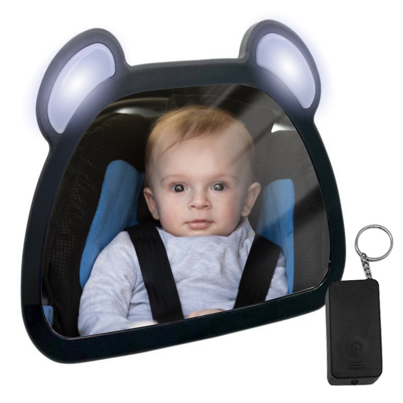 Baby Car Mirror: Rechargeable, 360° Adjustable Angle, Shatterproof ABS Frame - LED Light With Remote Control, Baby View Mirror for Rear Facing Car Seats - Image 1