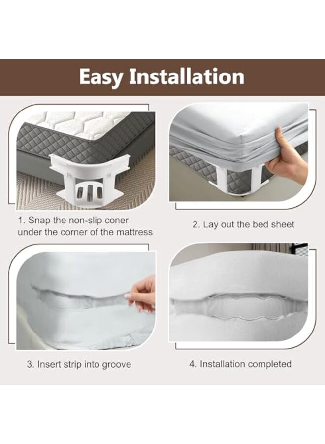 حاملات ملاءات، ملاءات سرير آمنة، مثبتات ملاءات متينة ومحكمة الغلق لأشرطة ملاءات الزاوية المجهزة تناسب أسرة التوأم والملكية بجميع أحجام المراتب (4، أبيض) - Image 5