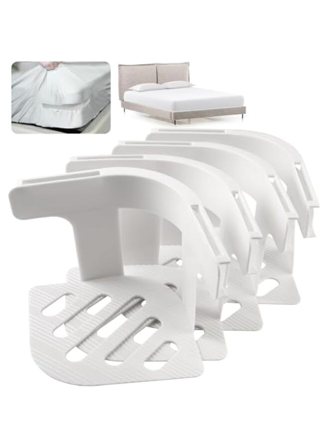حاملات ملاءات، ملاءات سرير آمنة، مثبتات ملاءات متينة ومحكمة الغلق لأشرطة ملاءات الزاوية المجهزة تناسب أسرة التوأم والملكية بجميع أحجام المراتب (4، أبيض) - Image 1