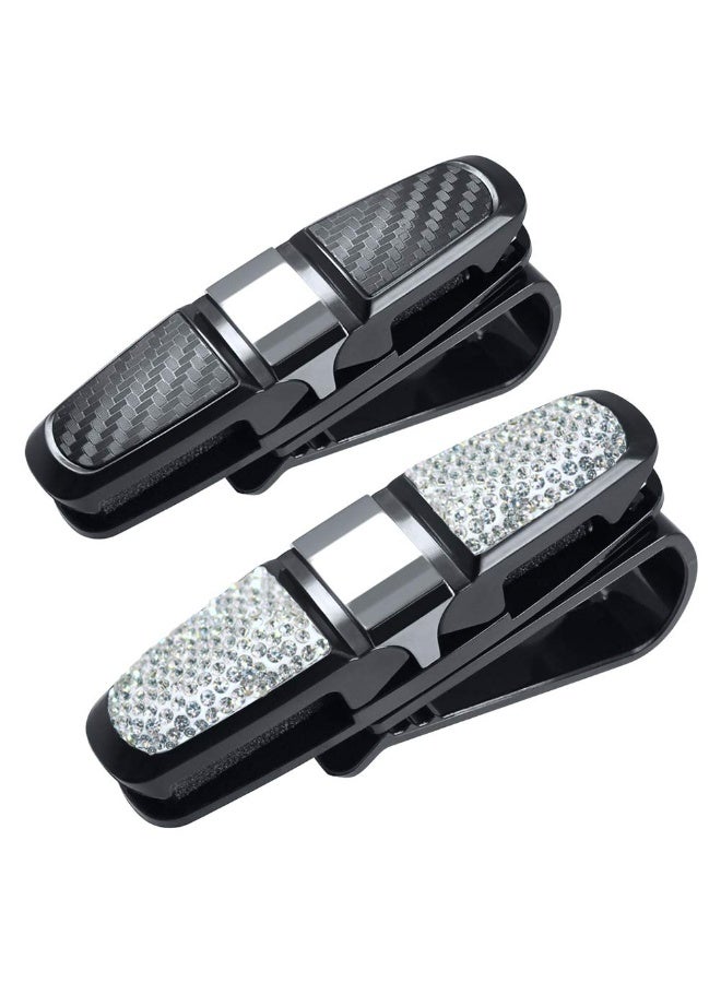 2 Pcs glasses holder suitable for car sun visors, sunglasses glasses holder with ticket clip - Black+Silver - Image 1