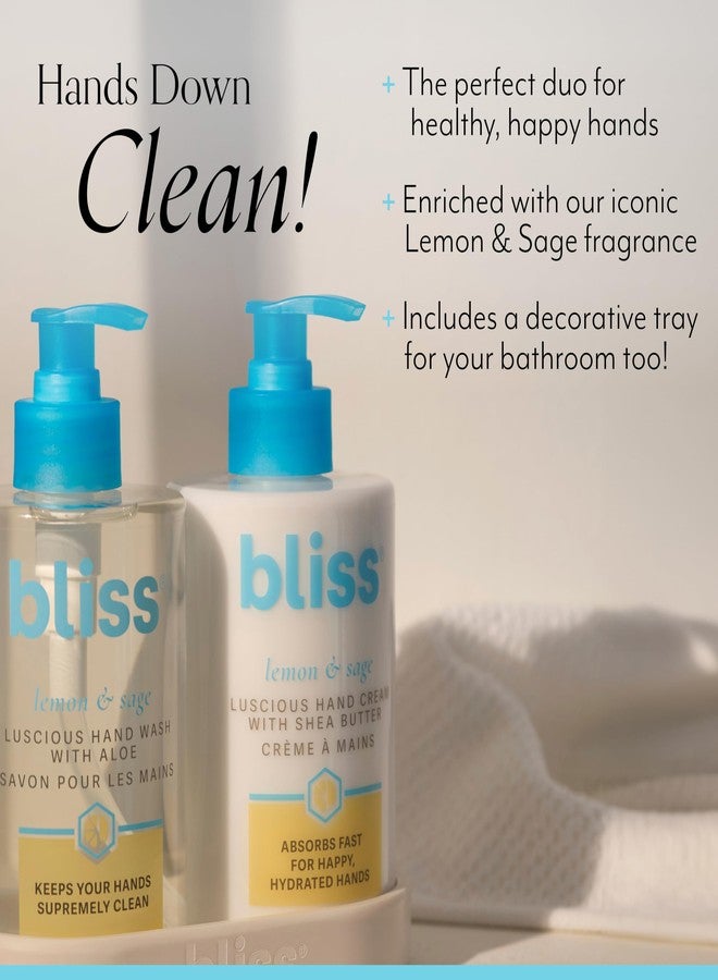 Bliss Lemon & Sage Happy Hands Duo | Hydrating Hand Wash & Nourishing Hand Cream Set with Decorative Tray - Image 2