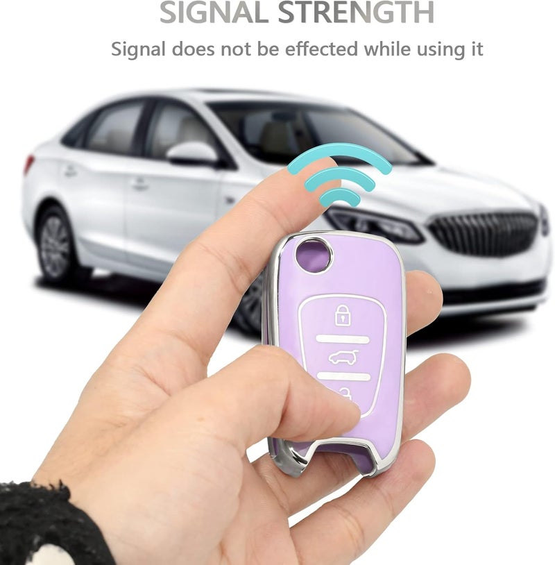 OFFCURVE Key Fob Cover for Kia, Full Protective Car Key Case Holder for Kia Soul Kia Rio Sportage Hyundai Elantra Santa Fe Verna Carens Forte Avante Flip Folding Keyless Entry Car Accessories, Purple - Image 5