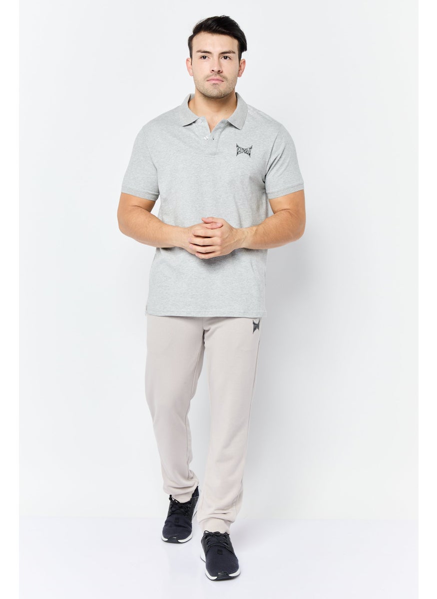 TapouT - Men Regular Fit Graphic Brand Logo Short Sleeves Polo Shirt, Grey - Image 1