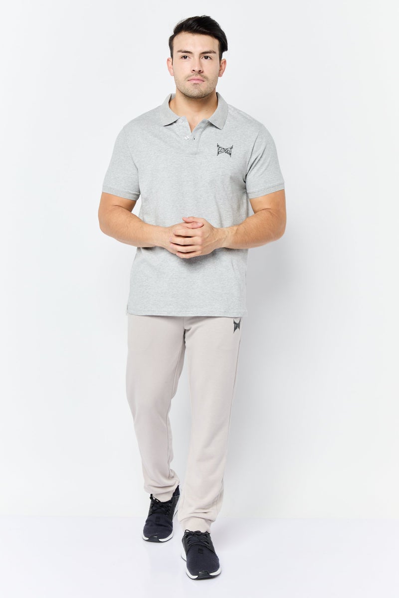 TapouT تي شيرت بولو قصير الأكمام للرجال بتصميم عادي وشعار العلامة التجارية، رمادي - Image 2