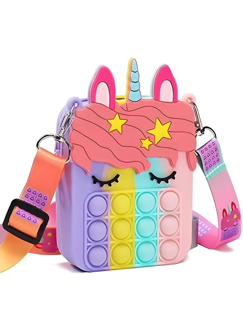 MAGIC VAULT Pop Shoulder Bag,Colourful Unicorn Shoulder Bag Fidget Toys, Pop-in-It Fidget Toys Crossbody Handbag for Women & Girls, Push Bubble Sensory Pop Toy Shoulder Bag, Silicone Small Purse Relieves Stress - Image 1