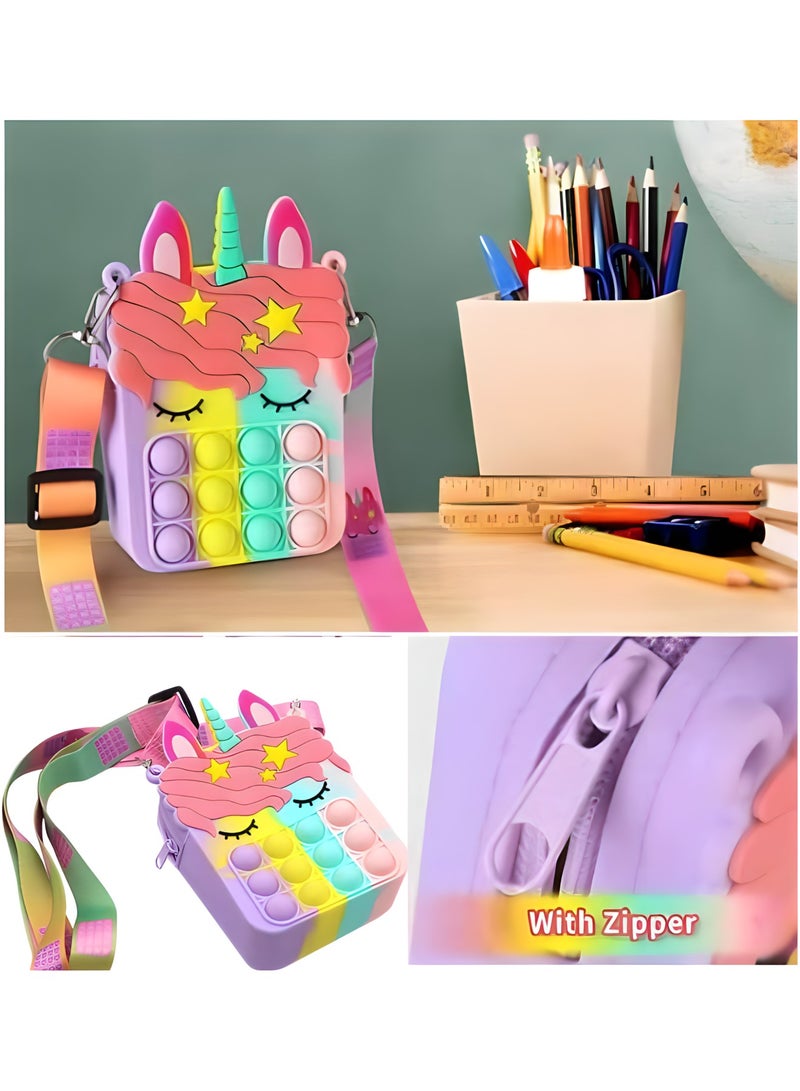 MAGIC VAULT Pop Shoulder Bag,Colourful Unicorn Shoulder Bag Fidget Toys, Pop-in-It Fidget Toys Crossbody Handbag for Women & Girls, Push Bubble Sensory Pop Toy Shoulder Bag, Silicone Small Purse Relieves Stress - Image 2