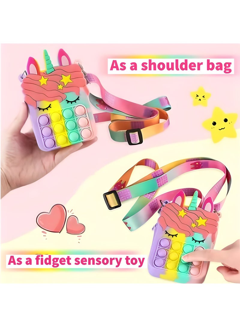 MAGIC VAULT Pop Shoulder Bag,Colourful Unicorn Shoulder Bag Fidget Toys, Pop-in-It Fidget Toys Crossbody Handbag for Women & Girls, Push Bubble Sensory Pop Toy Shoulder Bag, Silicone Small Purse Relieves Stress - Image 4