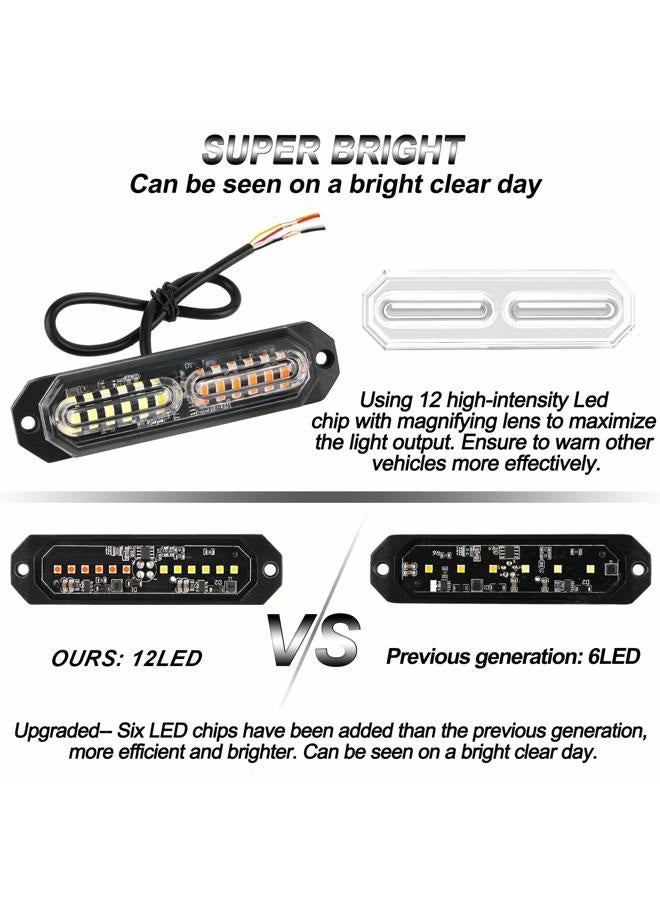 ASPL 8pcs Sync Feature Ultra Slim 12-LED Surface Mount Flashing Strobe Lights for Truck Car Vehicle LED Mini Grille Light Head Emergency Beacon Hazard Warning lights (Amber/White) - Image 2