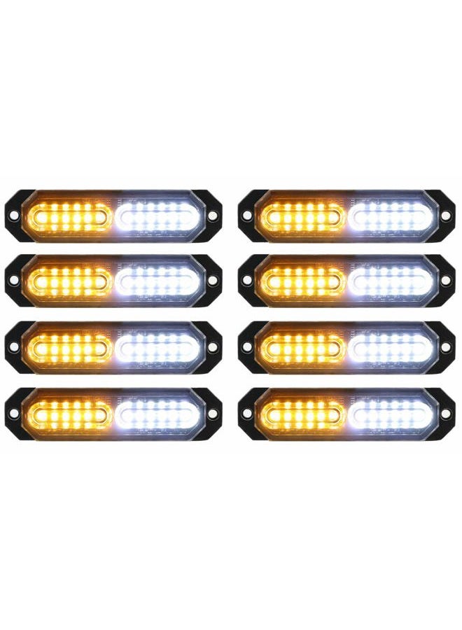 ASPL 8pcs Sync Feature Ultra Slim 12-LED Surface Mount Flashing Strobe Lights for Truck Car Vehicle LED Mini Grille Light Head Emergency Beacon Hazard Warning lights (Amber/White) - Image 1
