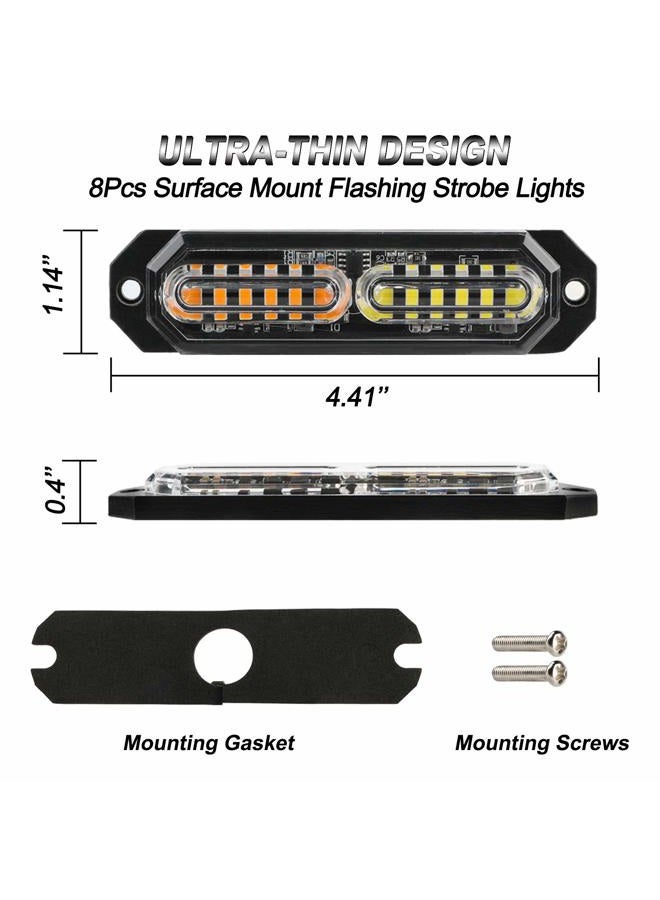 ASPL 8pcs Sync Feature Ultra Slim 12-LED Surface Mount Flashing Strobe Lights for Truck Car Vehicle LED Mini Grille Light Head Emergency Beacon Hazard Warning lights (Amber/White) - Image 5