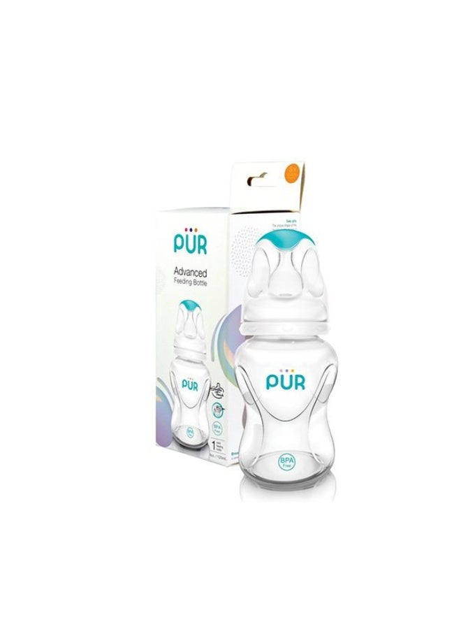 Pur Advanced Slim 125ml Baby Bottle - Ergonomic design and standard base, medical-grade silicone nipple, BPA free - Image 1
