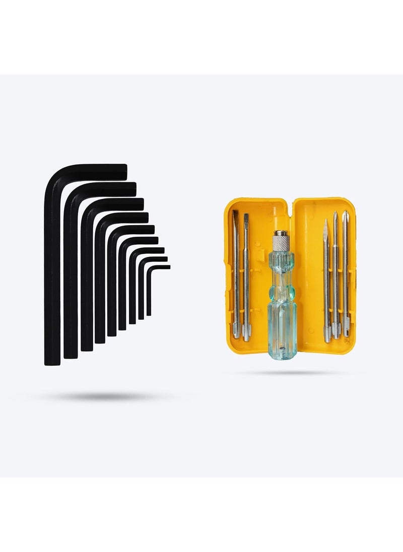 Walkers Walkers WKCB171M1 9 Pieces Full Hex Allen Key Kit Bolt Spanner Goti Wrench L Shape Repair Tool Set with 5in1 Screwdriver Kit for BikeBicycleCycleGuitar Allen Key Set  - Image 1