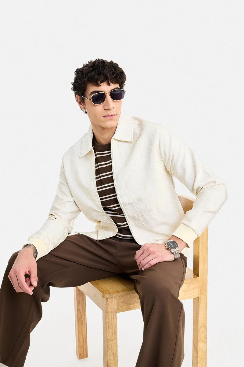 سنيتش Cream Textured Long Sleeve Regular Fit Jacket