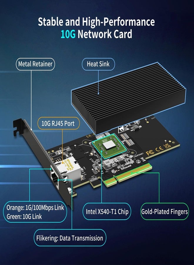 NICGIGA 10Gb Base-T PCI-e Network Card, Intel X540-T1 Controller, NICGIGA 10Gbps Ethernet Adapter with 10Gbe RJ45 Port ， 10G NIC Card, Support Windows/Windows Server/Linux/Vmware/ESX - Image 3