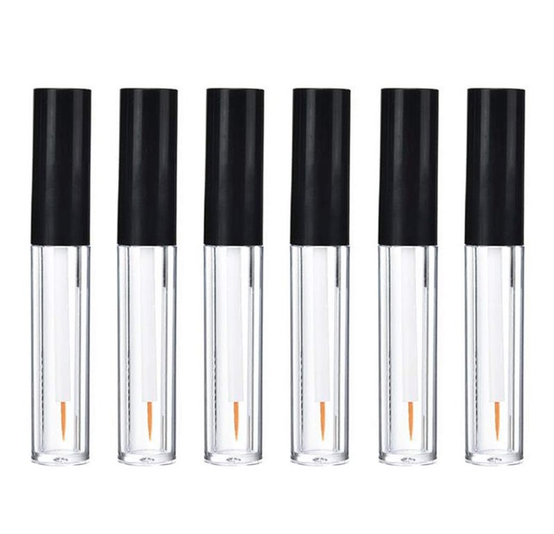 6Pcs 4ml Eyeliner Vials Tube Empty Refillable Plastic Clear Mascara Tube Eyelashes Tube Eyeliner Bottle With Plug and Black Lid Portable Travel Eyelash Growth Oil Tube Container