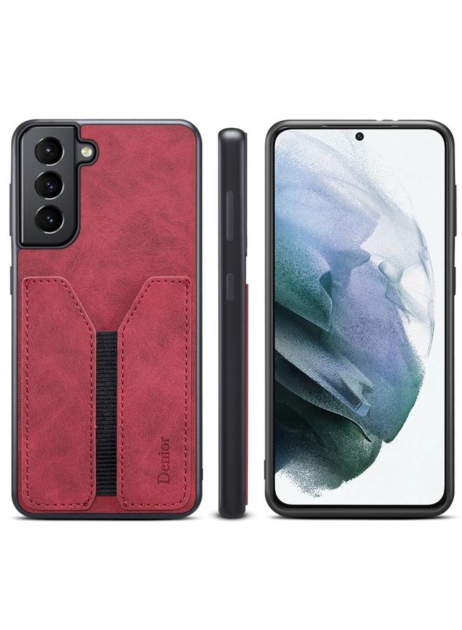 Denior Case For Samsung Galaxy S21 5G DV Elastic Card PU Back Cover Phone Case - Image 1
