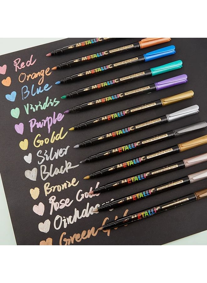 12Pcs Metallic Glitter Markers With Quick Dry Vibrant Inks For Art Sketching DIY Crafts - Image 1