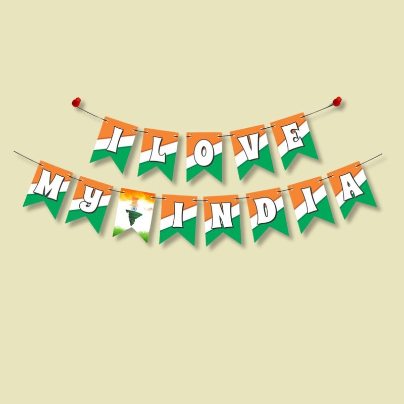 DIGI ARTS I Love My India Banner 1Pc Tricolour Flag Paper Bunting Banner Republic Day Decoration Items for Office School College Republic Day Decor Cardstock