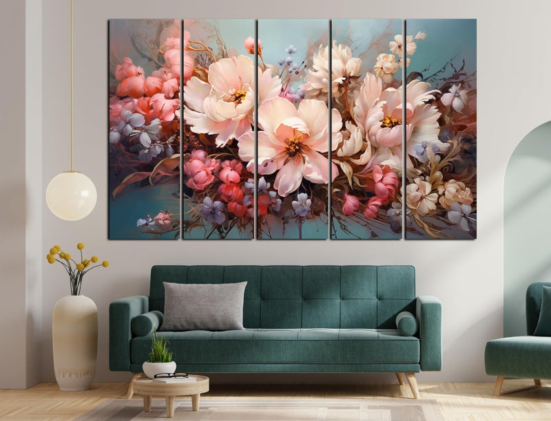 CN RETAILS Modern Art Flower 3D Wall painting Big Size setof 5 (48x30) Wall Art for Bedroom,Drawing room,Hotels-Wooden Framed-Digital Painting ss12_02 - Image 1