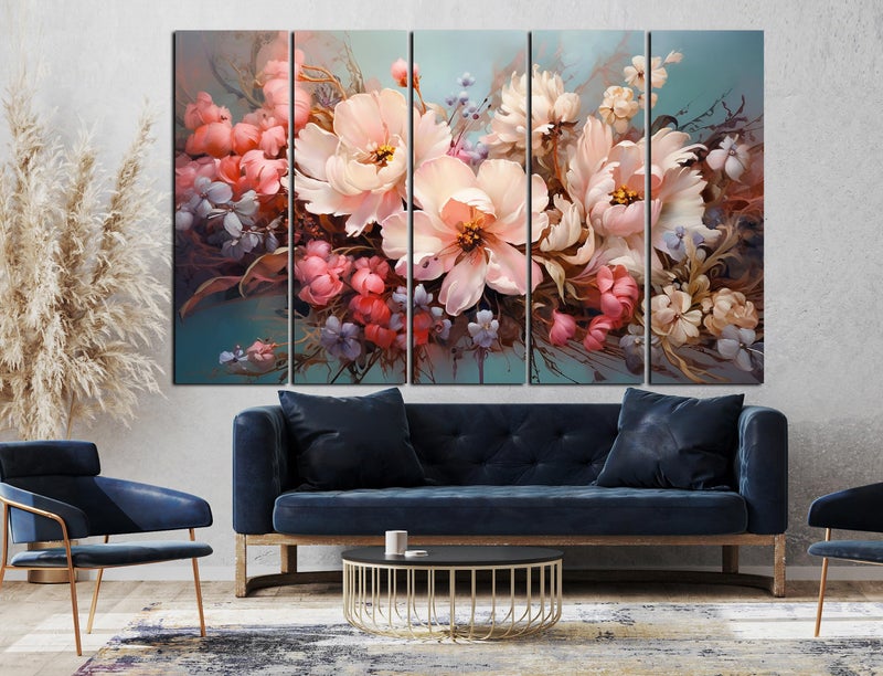 CN RETAILS Modern Art Flower 3D Wall painting Big Size setof 5 (48x30) Wall Art for Bedroom,Drawing room,Hotels-Wooden Framed-Digital Painting ss12_02 - Image 2