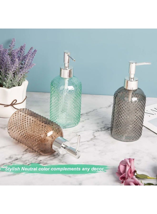 Cutiset 3 Pack Assorted Glass 15 Ounce Lotion Soap Dispenser Bottle with Pump for Bathroom, Kitchen - Image 4