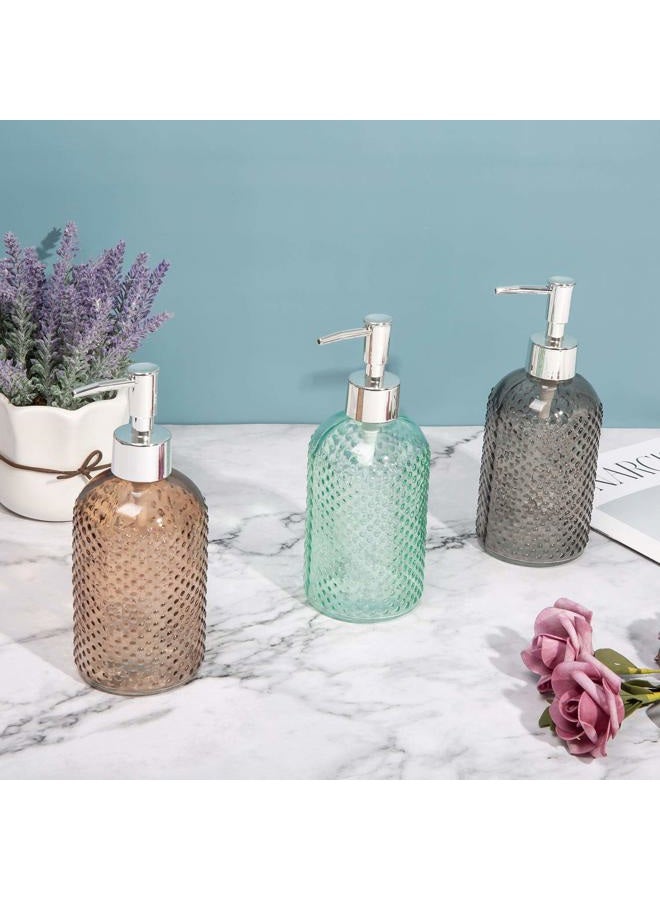 Cutiset 3 Pack Assorted Glass 15 Ounce Lotion Soap Dispenser Bottle with Pump for Bathroom, Kitchen - Image 3