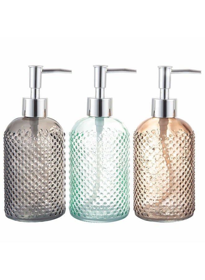 Cutiset 3 Pack Assorted Glass 15 Ounce Lotion Soap Dispenser Bottle with Pump for Bathroom, Kitchen - Image 1