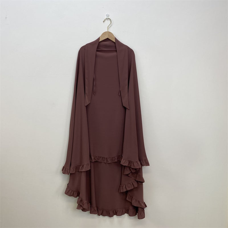 Fashionable Ruffle Hem Solid Color Large Hijab - Image 1