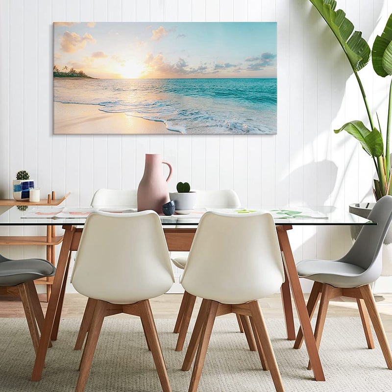 Goldfoilart Ocean Beach Sunset Canvas Wall Art for Bedroom Seascape Paintings Coastal Picture Framed Artwork for Bathroom Living Room Office Wall Decor 20" x 40" - Image 3