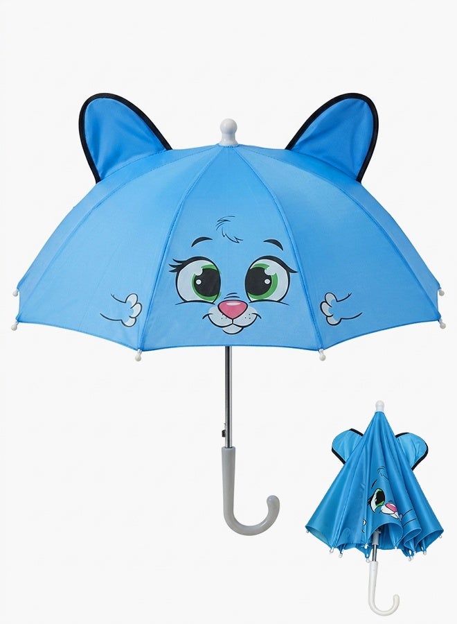 مظلة اطفال كرتونية قطة زرقاء 50 سم Kids Umbrella خفيفة مقاومة للرياح بتصميم امن ضد القرص للاولاد والبنات 2-10 سنة للمدرسة والسفر - Image 1