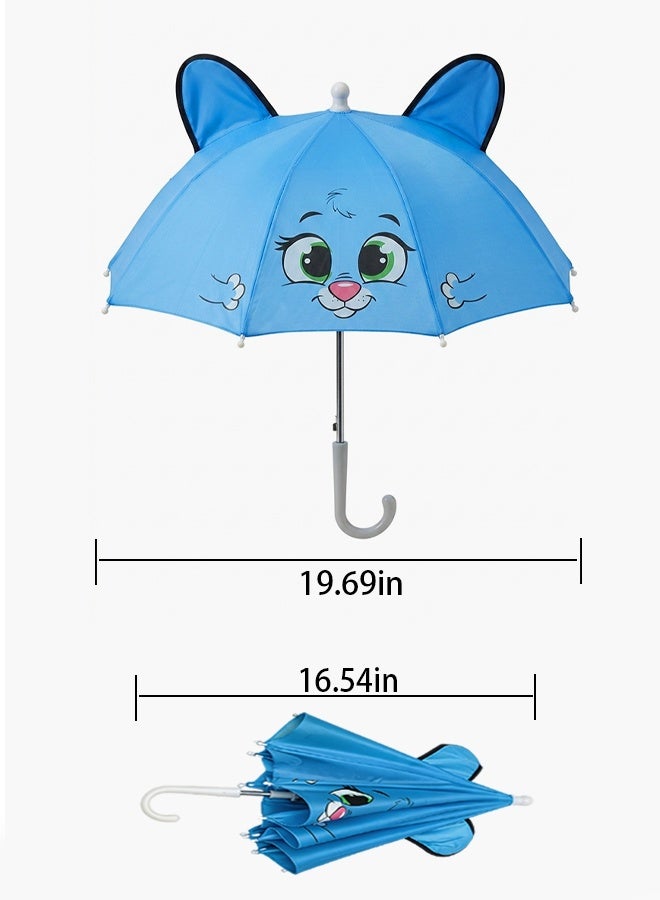 مظلة اطفال كرتونية قطة زرقاء 50 سم Kids Umbrella خفيفة مقاومة للرياح بتصميم امن ضد القرص للاولاد والبنات 2-10 سنة للمدرسة والسفر - Image 4