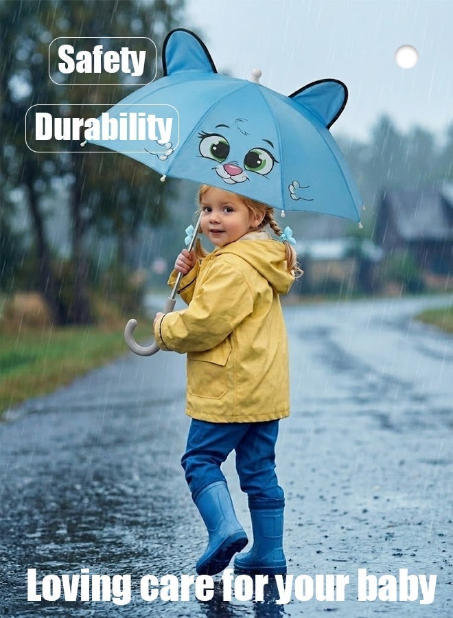 مظلة اطفال كرتونية قطة زرقاء 50 سم Kids Umbrella خفيفة مقاومة للرياح بتصميم امن ضد القرص للاولاد والبنات 2-10 سنة للمدرسة والسفر - Image 2