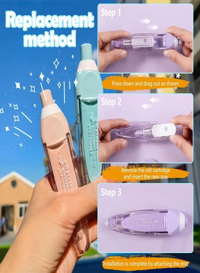 ASTIMESA 4 Pcs Refillable Retractable Correction Tape, Correction Tape Pen Easy to Use, Pen Shaped Applicator for Corrections Office Supplies (4 Colors) - Image 4