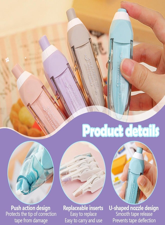 ASTIMESA 4 Pcs Refillable Retractable Correction Tape, Correction Tape Pen Easy to Use, Pen Shaped Applicator for Corrections Office Supplies (4 Colors) - Image 3