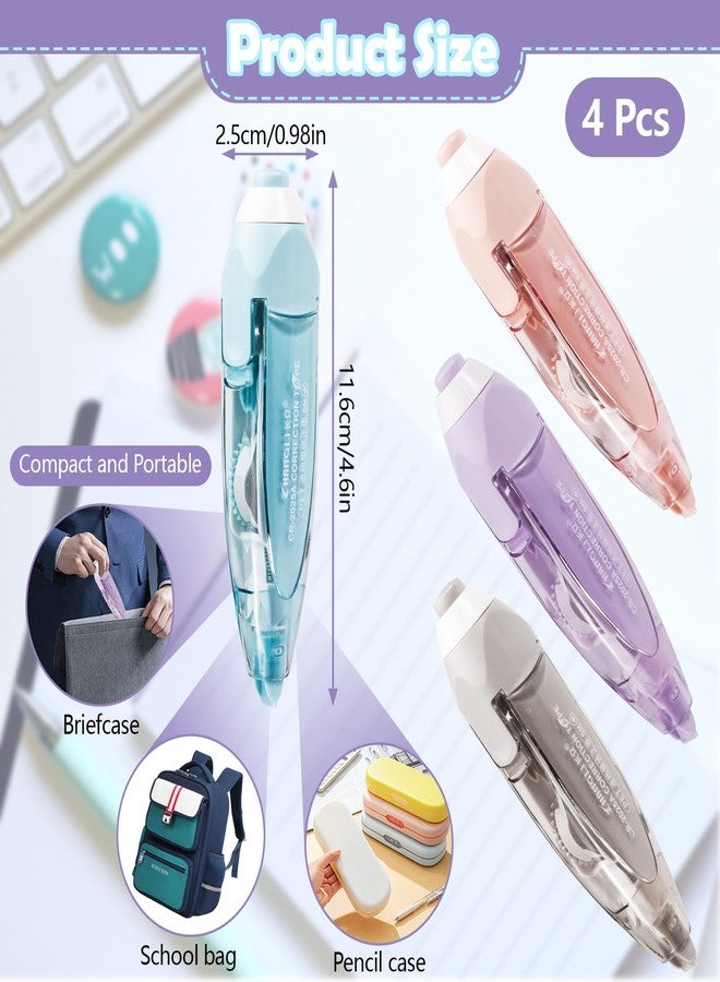 ASTIMESA 4 Pcs Refillable Retractable Correction Tape, Correction Tape Pen Easy to Use, Pen Shaped Applicator for Corrections Office Supplies (4 Colors) - Image 2
