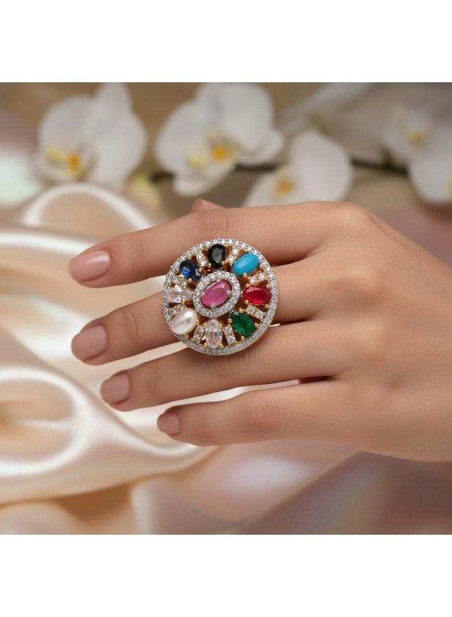 Pretty Precious CZ Adjustable Ring for Women & Girls – Elegant American Diamond Finger Ring, Rhodium or Gold Plated, Comfortable Open Design-Multi - Image 2