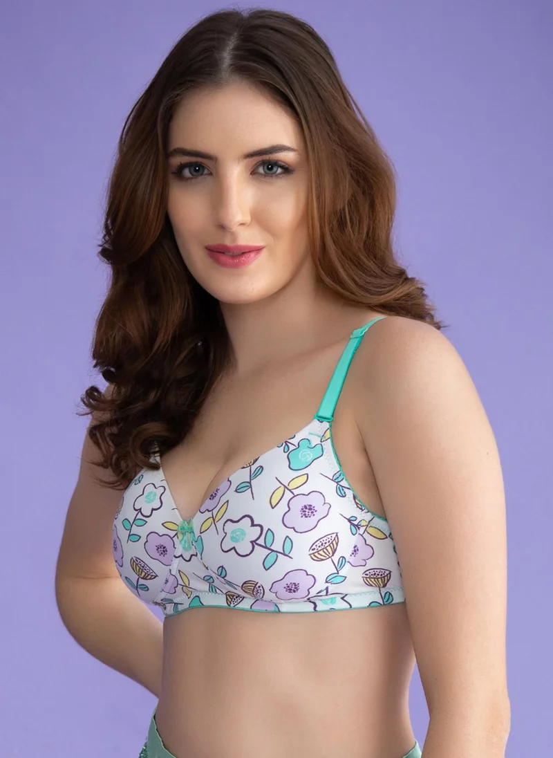 Clovia Clovia Padded Non-Wired Full Cup Floral Print Multiway T-shirt Bra in White