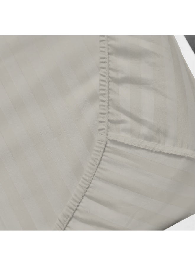 Rest Stripe Fitted Sheet Set Twin 120 x 200+25 cm + 2 Pillowcases 50 x 75 cm Brushed Microfiber Premium Durable Quality Deep Pocket for a Perfect Fit Shrinkage Fade Resistant Beige - Image 3