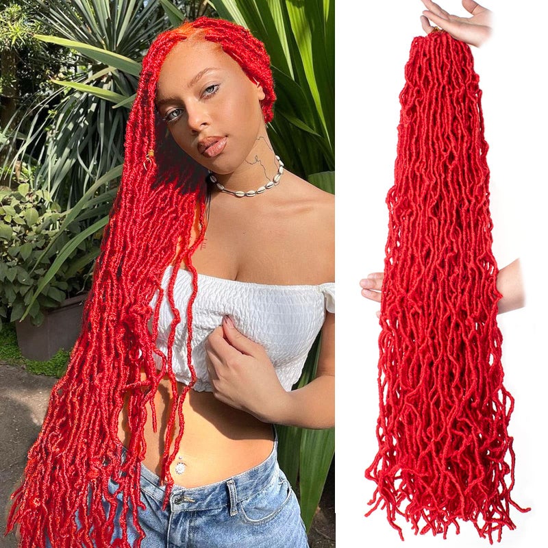 Leeven Red 36 Inch Soft Locs Crochet Braids Hair 3 Pakcs Distressed Faux Locs Long Boho Goddess Locs Natural Butterfly Locs Curly Wavy Synthetic Braiding Hair Dreadlock Extensions for Black Women - Image 2