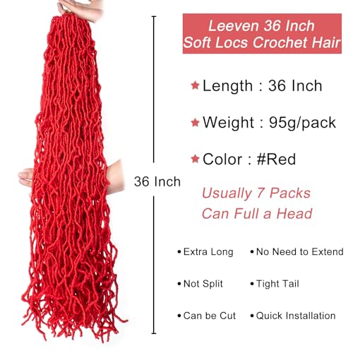 Leeven Red 36 Inch Soft Locs Crochet Braids Hair 3 Pakcs Distressed Faux Locs Long Boho Goddess Locs Natural Butterfly Locs Curly Wavy Synthetic Braiding Hair Dreadlock Extensions for Black Women - Image 3