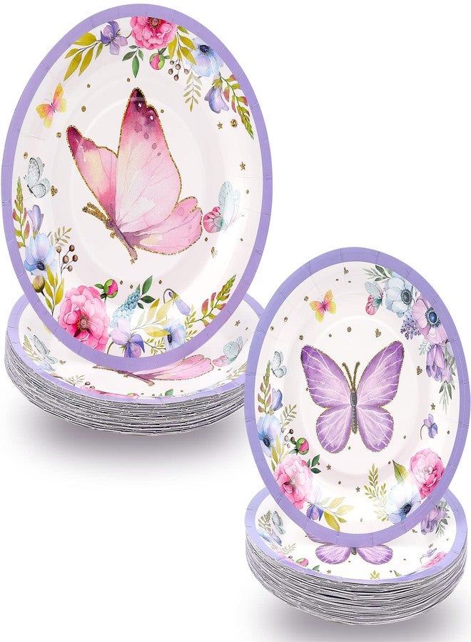Hortsun 72 Pieces Butterfly Birthday Decorations Paper Plates Bulk, Party Favors Decoration, 9 Inch 7 Inch Disposable Plates Baby Shower for Tableware(Butterfly) - Image 1