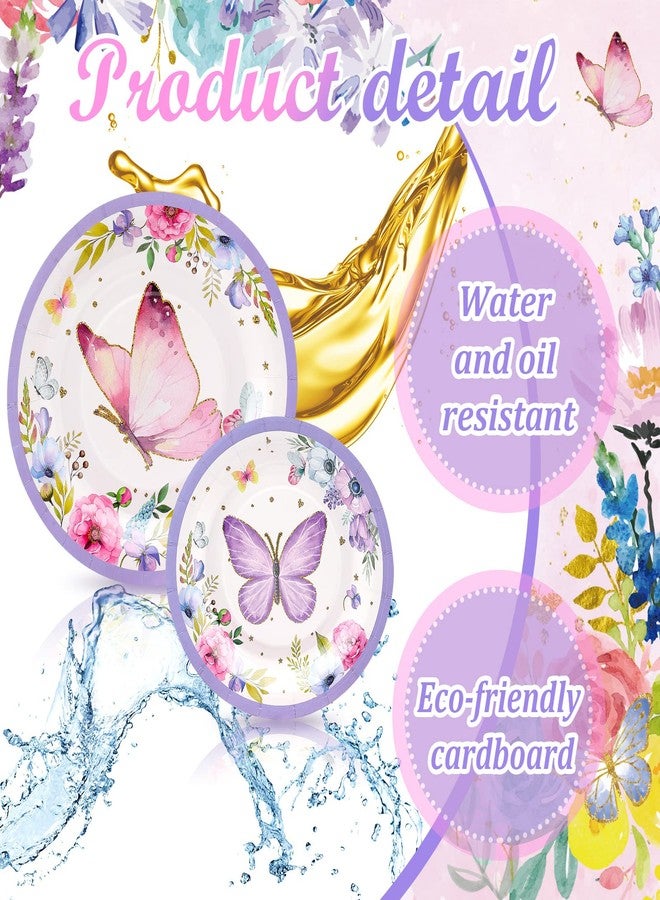 Hortsun 72 Pieces Butterfly Birthday Decorations Paper Plates Bulk, Party Favors Decoration, 9 Inch 7 Inch Disposable Plates Baby Shower for Tableware(Butterfly) - Image 3
