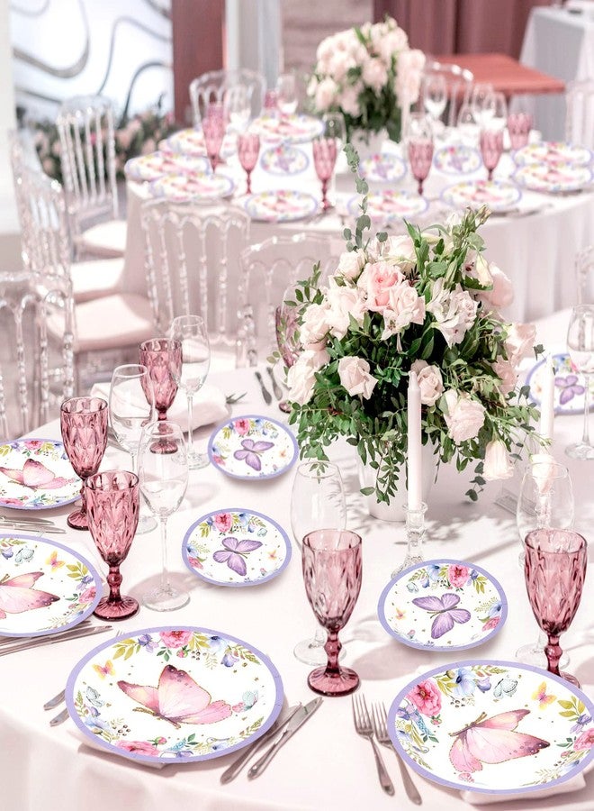 Hortsun 72 Pieces Butterfly Birthday Decorations Paper Plates Bulk, Party Favors Decoration, 9 Inch 7 Inch Disposable Plates Baby Shower for Tableware(Butterfly) - Image 5