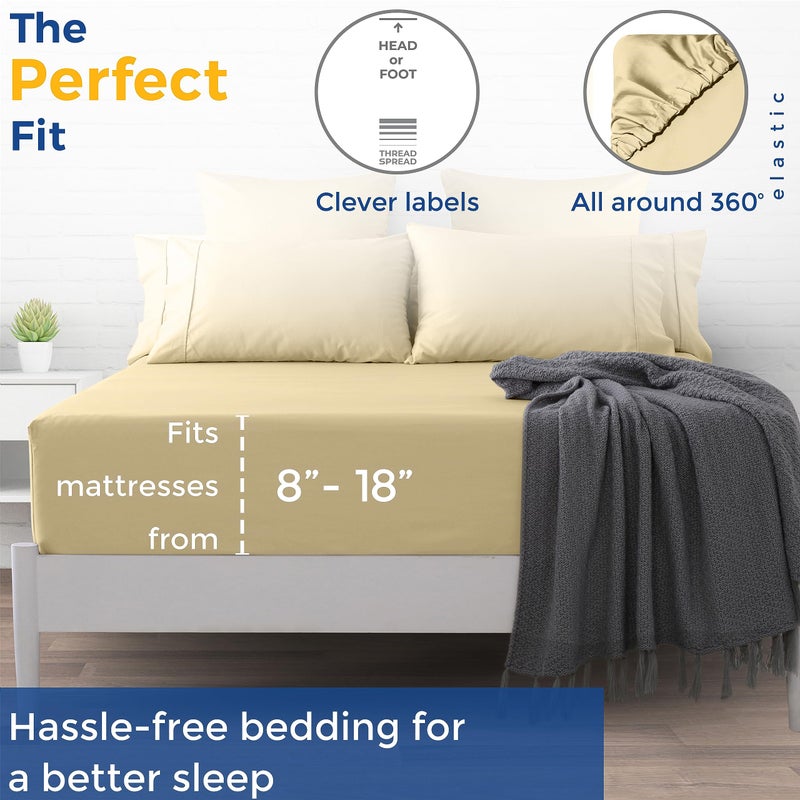 THREAD SPREAD Twin XL Fitted Sheet Only - 100% Egyptian Cotton 600 Thread Count Deep Pocket Fitted Sheet Twin XL  Soft Cooling Sateen Elastic Bottom Sheet  Fits College Dorm Mattress  Teens - Sand - Image 2