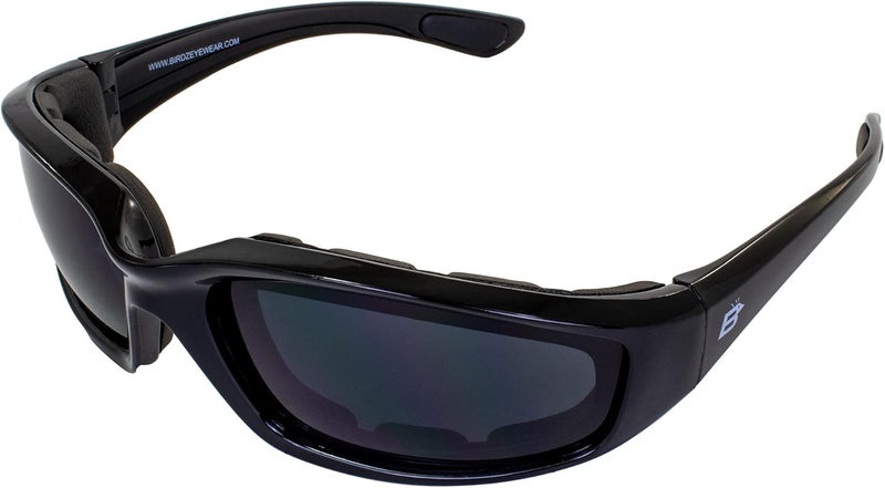Birdz Eyewear Oriole Padded Motorcycle Glasses - Black Frame/Dark Smoke Lens - Image 1