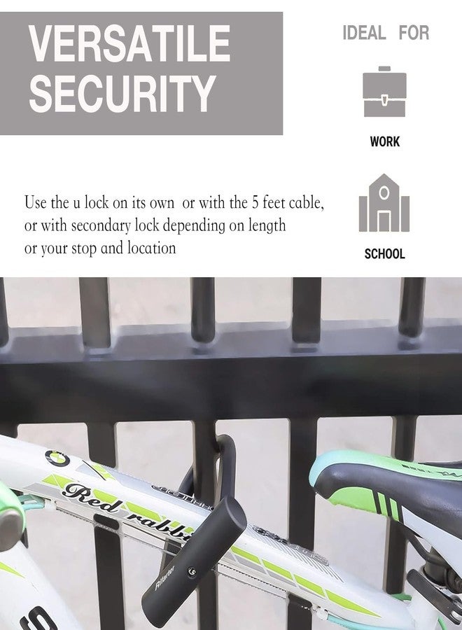 Rifarter Bike Locks Heavy Duty Anti Theft, Bicycle Lock U Lock with 5ft Security Steel Cable and Keys, 17mm Shackle Compact Bike U-Locks with Mounting Bracket for Road, Mountain Bike, Scooters - Image 3
