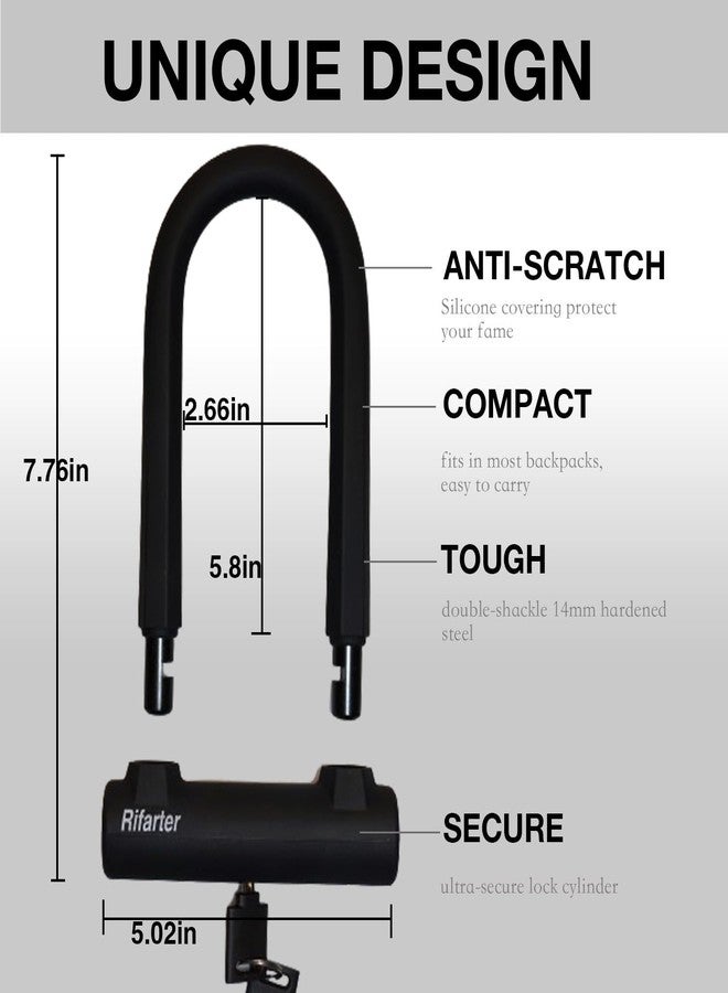 Rifarter Bike Locks Heavy Duty Anti Theft, Bicycle Lock U Lock with 5ft Security Steel Cable and Keys, 17mm Shackle Compact Bike U-Locks with Mounting Bracket for Road, Mountain Bike, Scooters - Image 2